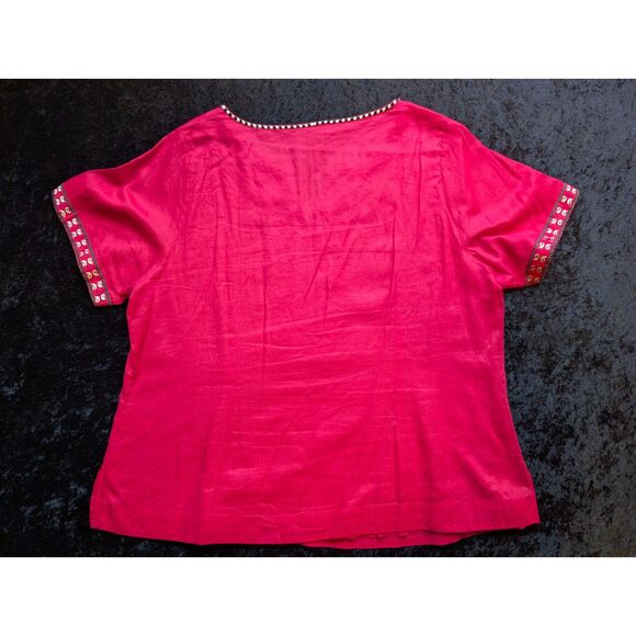 BritishIndia S/S Red 100% Cotton Top Boho Casual Ethnic Embroidered Summer Sz S - Picture 2 of 5